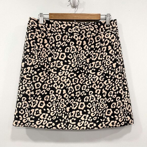 ANN TAYLOR LOFT 8 Brown Animal Print Mini A-Line Skirt Pockets Office Siren Chic - Picture 1 of 16